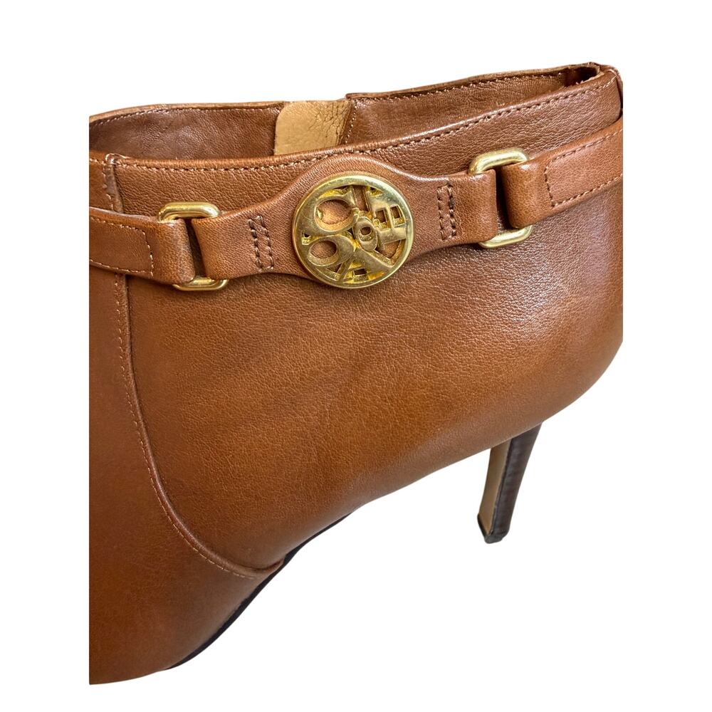 Coach Salene Leather Ankle Boots Ginger Brown Stiletto Heel Gold Logo 6.5 - Picture 3 of 12
